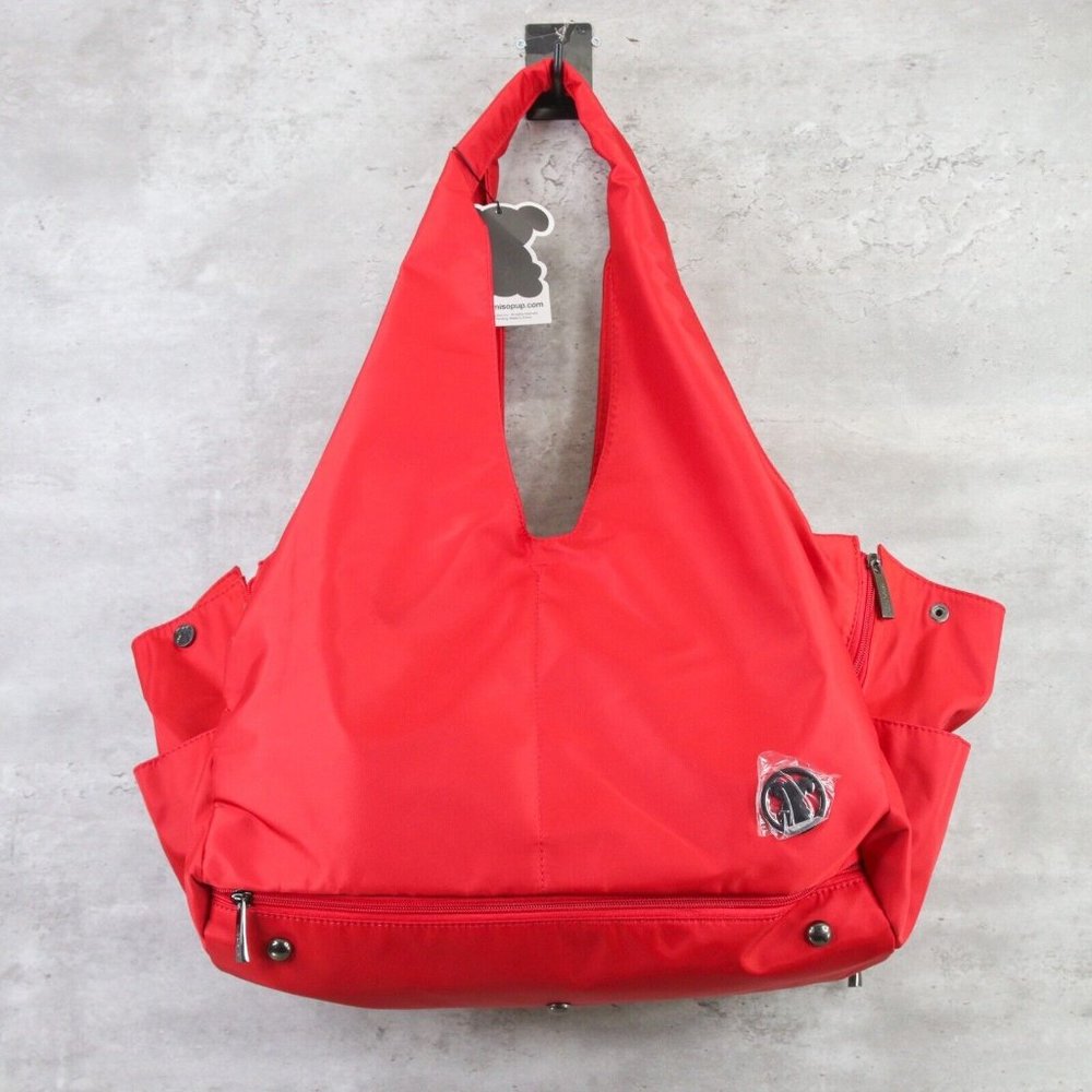 Miso Red Pet Tote - Stylish Travel Bag for Small Dog - full purse/computer space